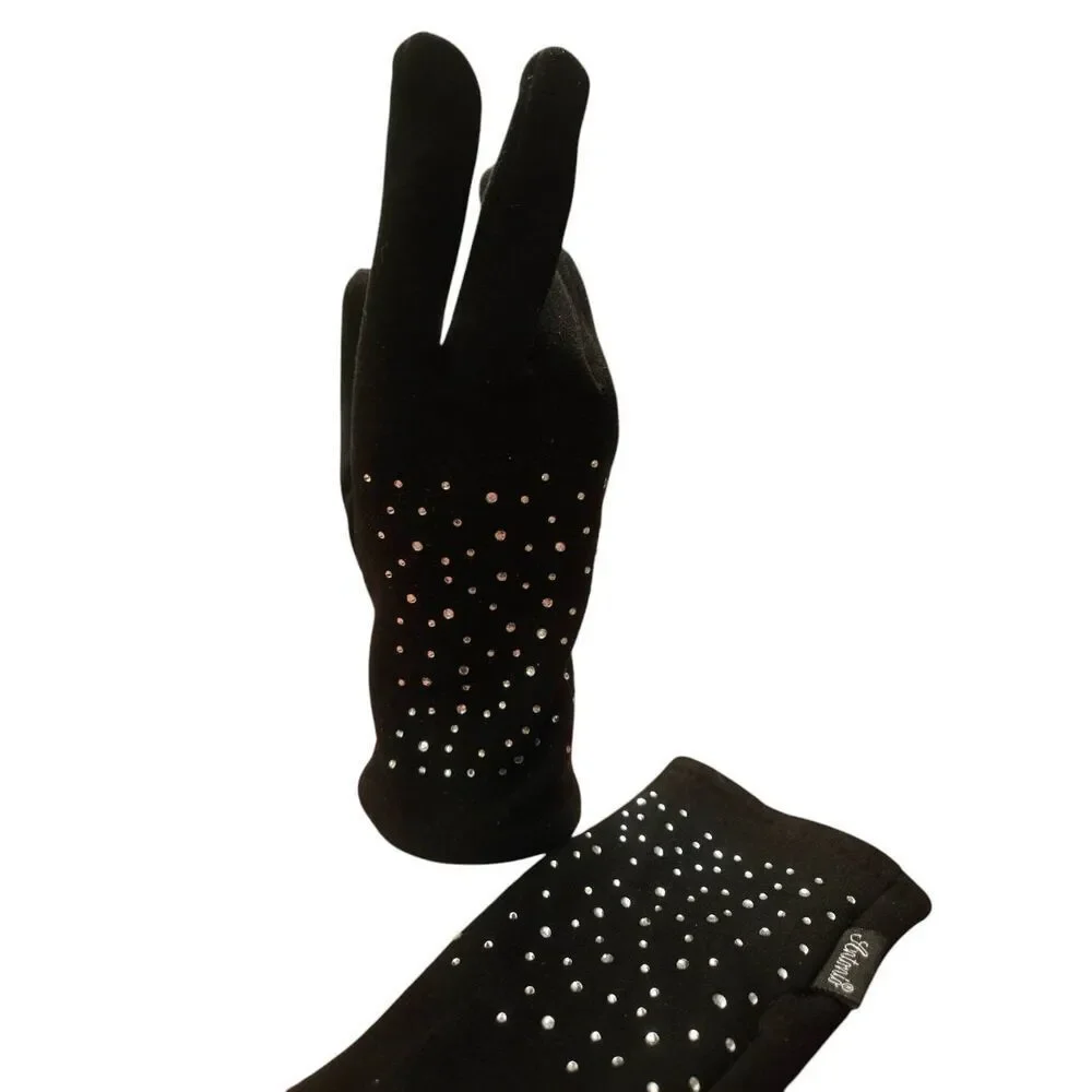 Antonio Women's Size Medium Black Faux Suede Rhinestone Embellished Gloves
